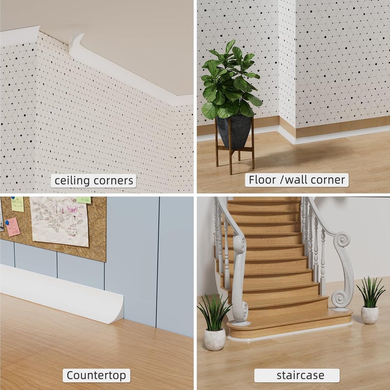 KAYLEINSTER 472 Inch Flexible Quarter Round Molding,Bendable Peel and Stick Silicone Molding Trim for Floor Corner Wall Edge,Self Adhesive Shoe Molding for Bathroom Countertop Staircase Cabinet Edge,White - Image 5